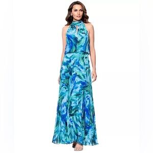 XSCAPE (G4)  Tie-Back Long Pleated Chiffon Dress NWT SIZE 14
